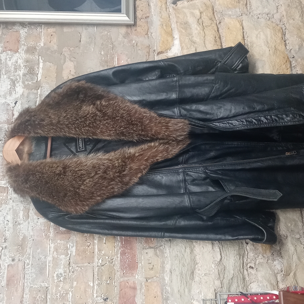 Full-length leather coat by leeman